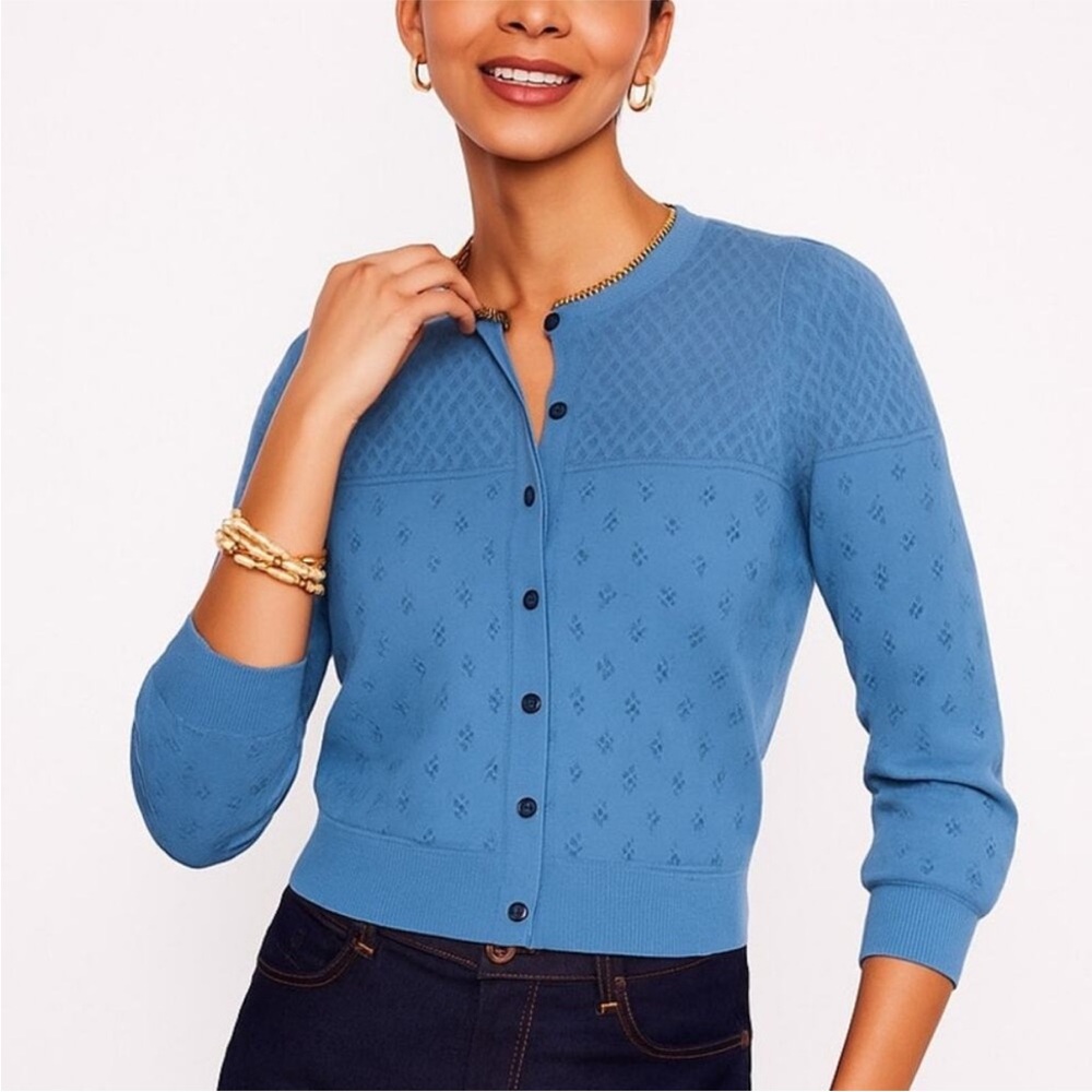 Boden Powder Blue Eyelet Knit Button Cardigan